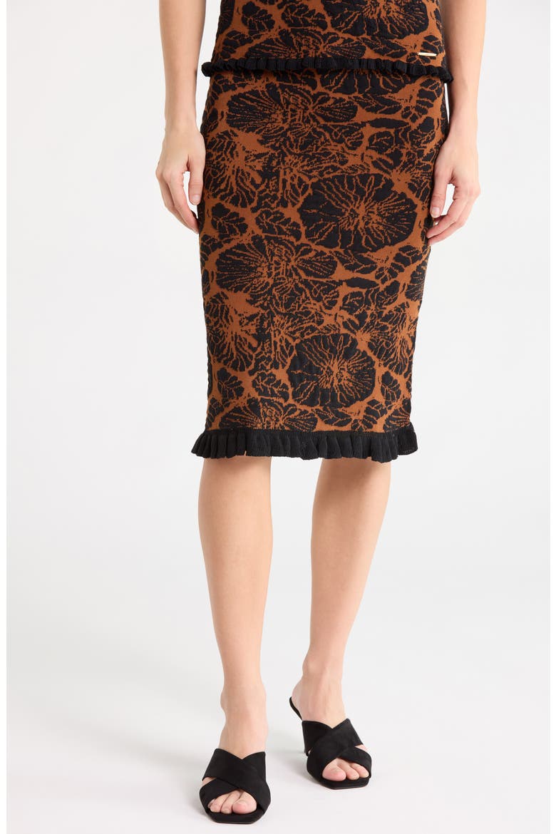 Floral Jacquard Midi Sweater Skirt, Main, color, DARK CAMEL/ BLACK FLORAL