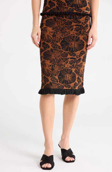 Floral Jacquard Midi Sweater Skirt