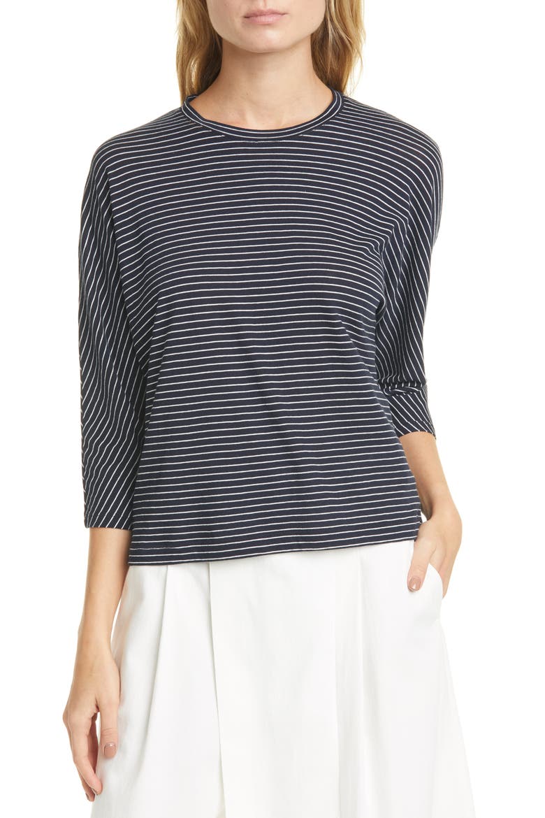 Pencil Stripe Dolman Sleeve Cotton Top, Main, color, COASTAL/ OPTIC WHITE