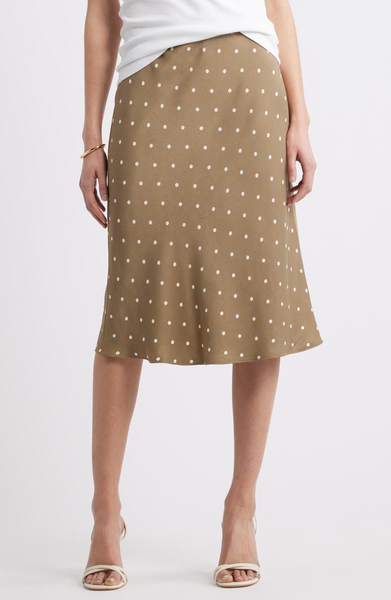 Nordstrom Bias Cut Satin Midi Skirt, Main, color, Olive- Ivory Tofu Armen Dot