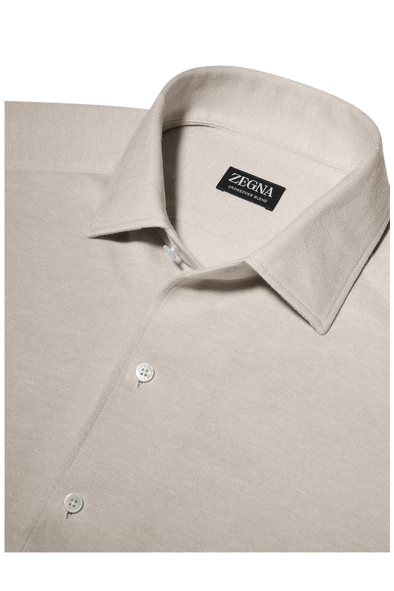 Crossover Silk, Linen & Cotton Button-Up Shirt, Alternate, color, BEIGE