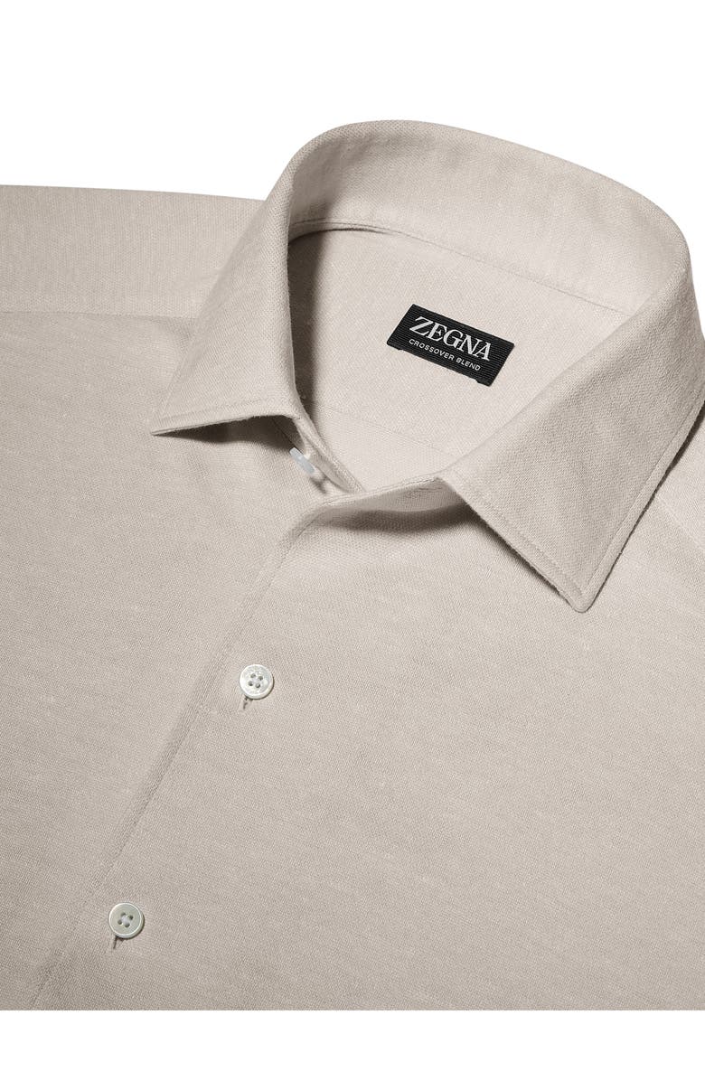 ZEGNA Crossover Silk, Line & Cotton Button-Up Shirt, Alternate, color, Beige