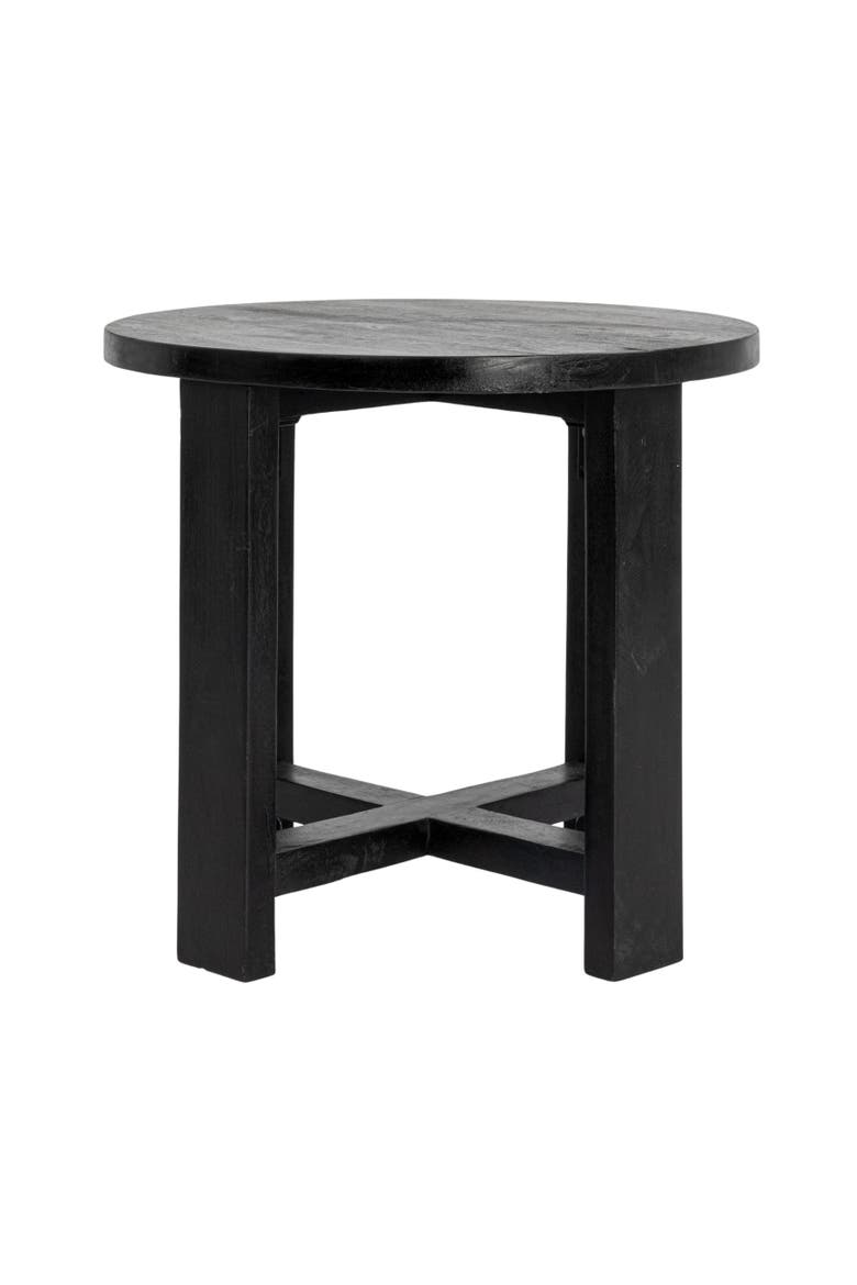 Elegant Acacia Trestle Round End Table, Black, Alternate, color, Black