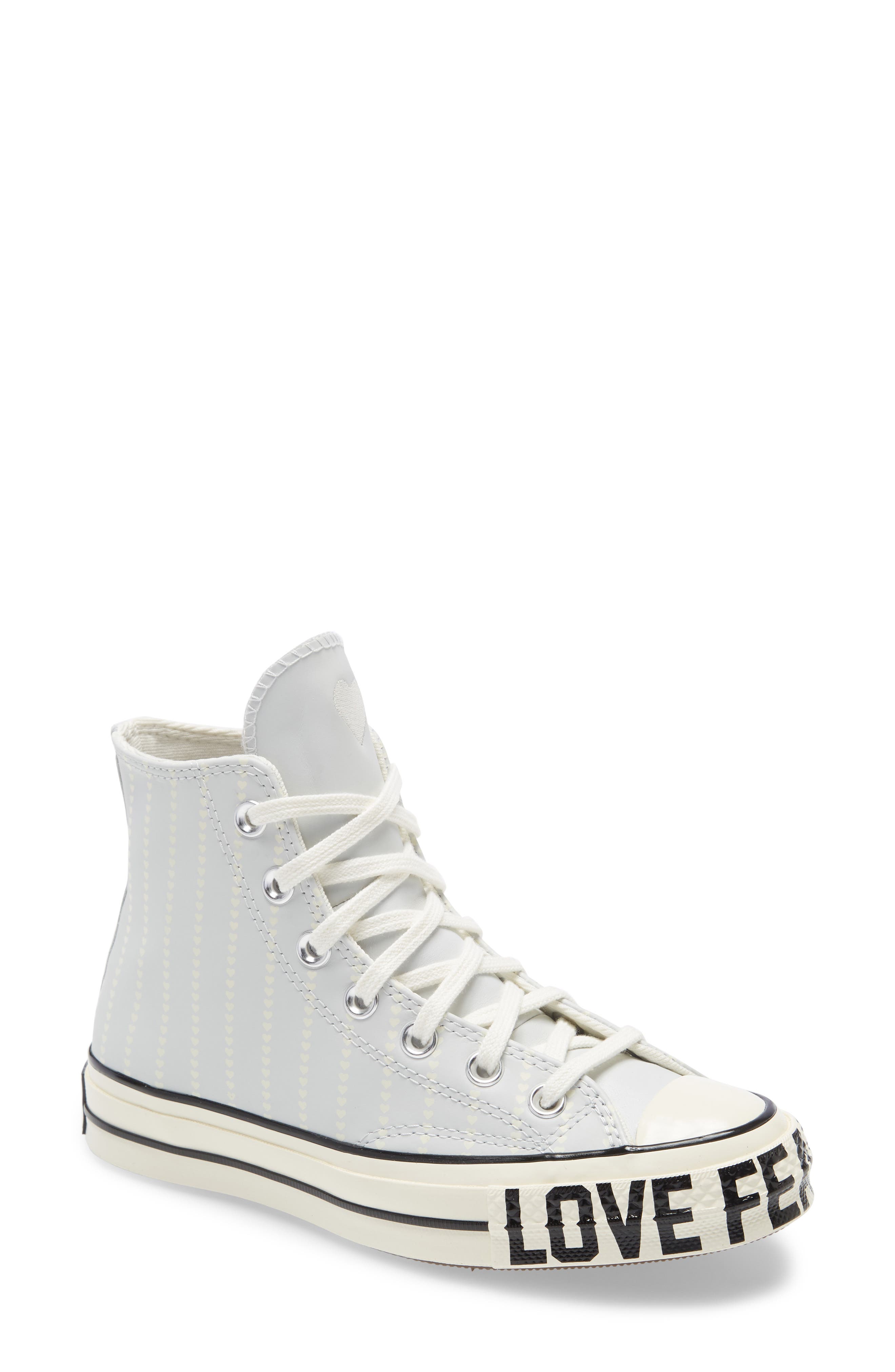 Converse Chuck Taylor<sup>®</sup> All Star<sup>®</sup> 70 Love Fearlessly High Top Leather Sneaker, Main, color, 