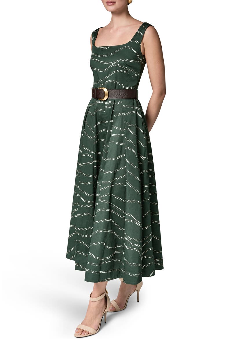 Abstract Print Fit & Flare Midi Dress, Alternate, color, FOREST
