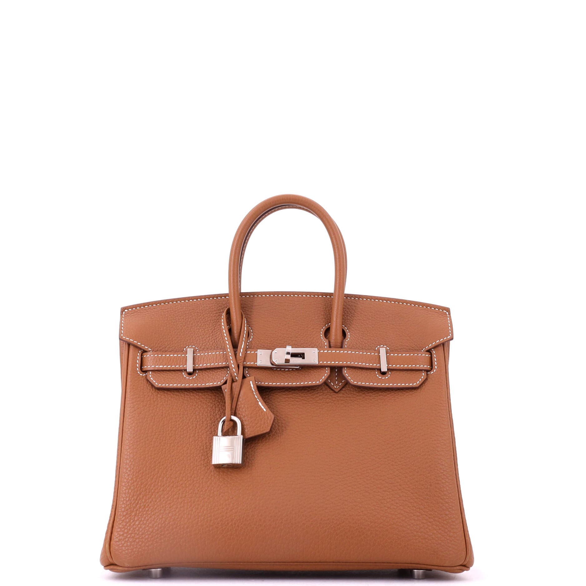 Pre-Owned Hermes Birkin Handbag Brown Togo with Palladium Hardware 25, Main, color, Gold