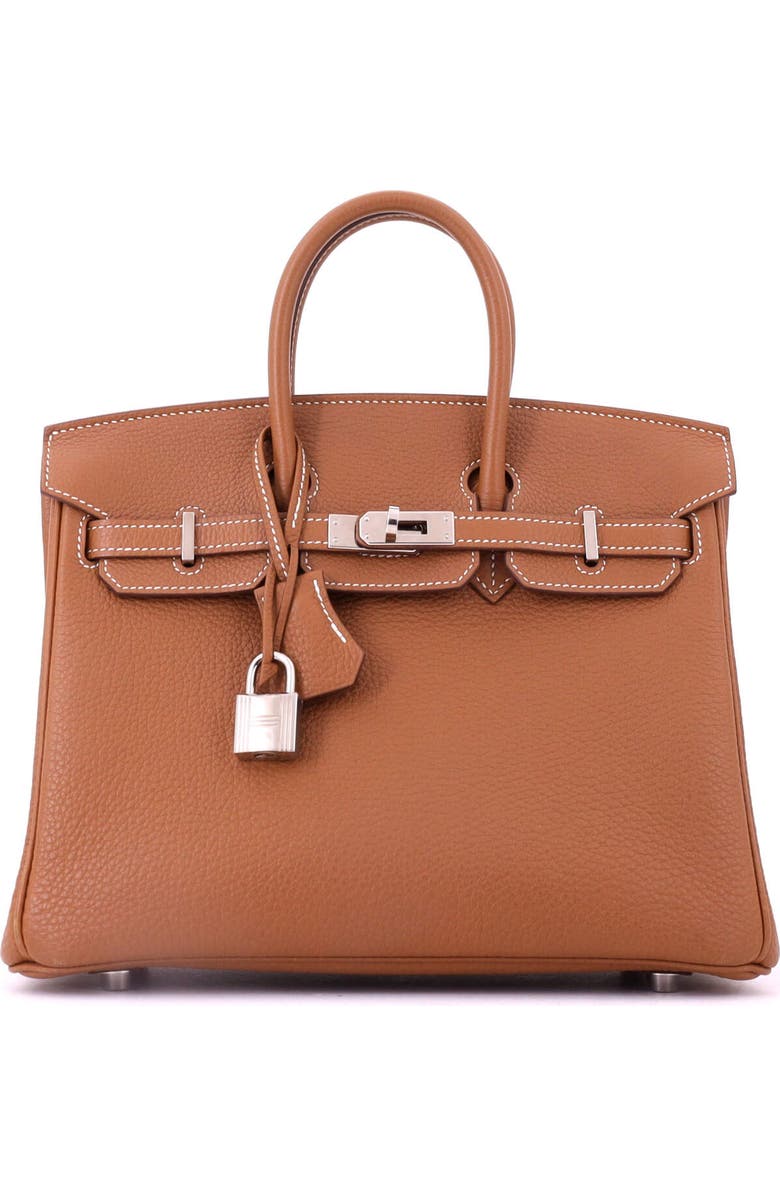 Pre-Owned Hermes Birkin Handbag Brown Togo with Palladium Hardware 25, Main, color, Gold