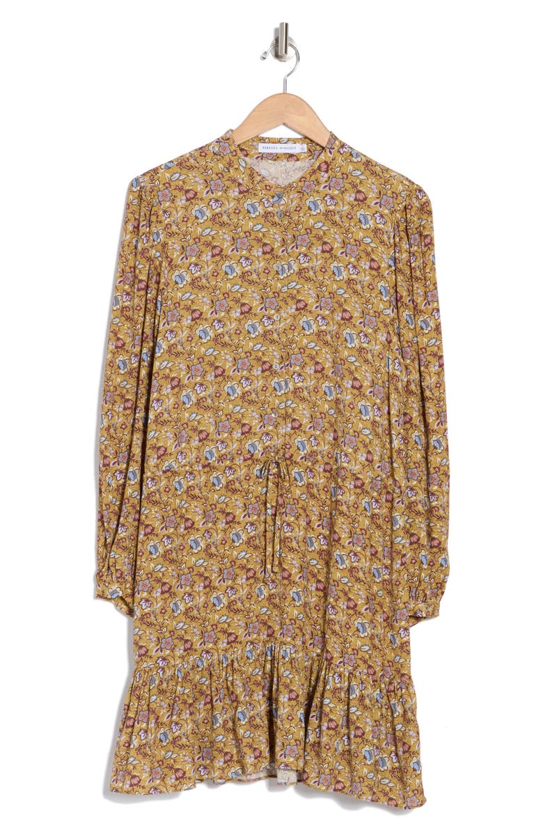 Rebecca Minkoff Helen Long Sleeve Floral Minidress, Alternate, color, Golden Yellow