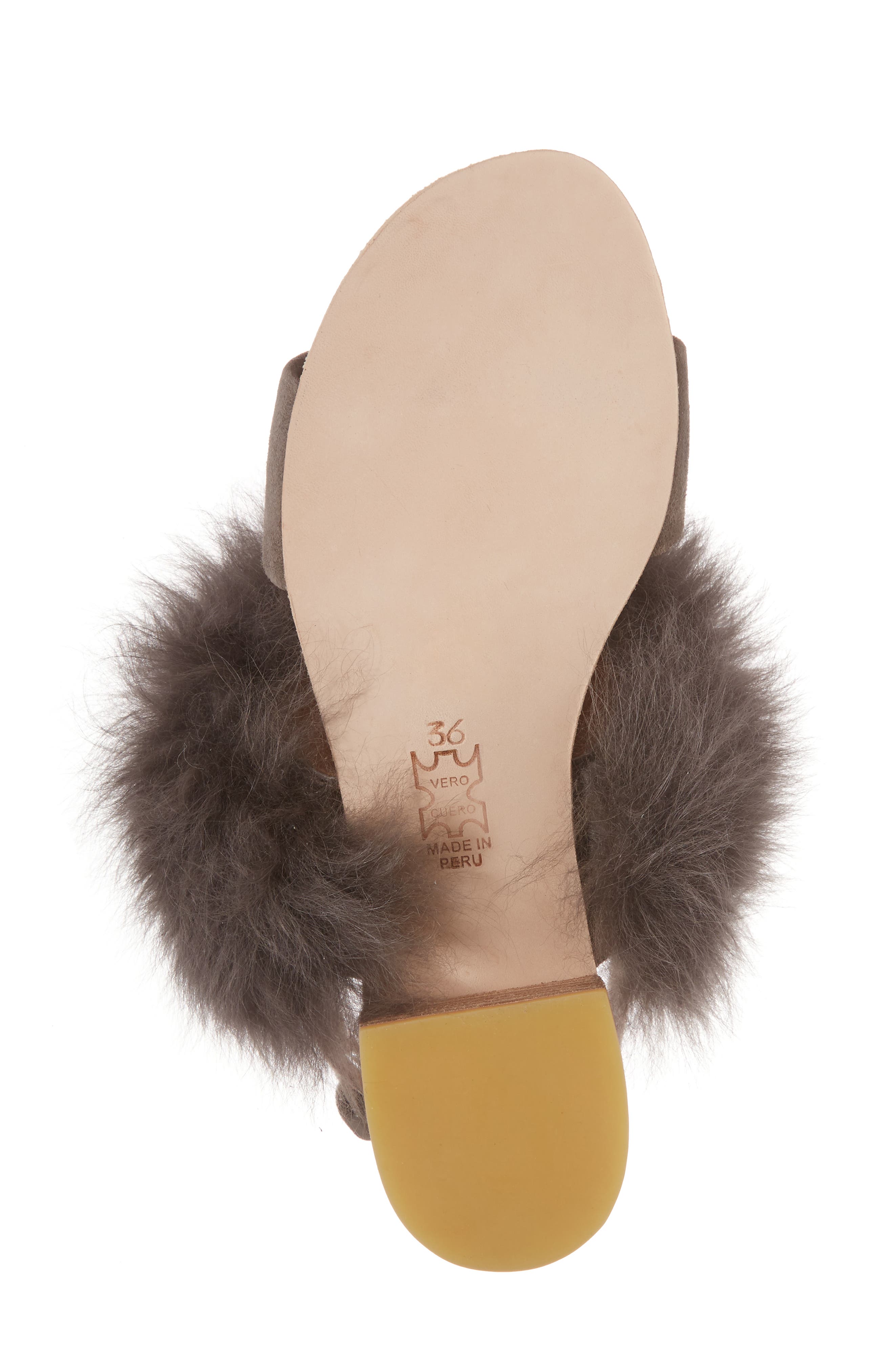 Clemence Genuine Alpaca Fur Sandal, Alternate, color, GREY SUEDE