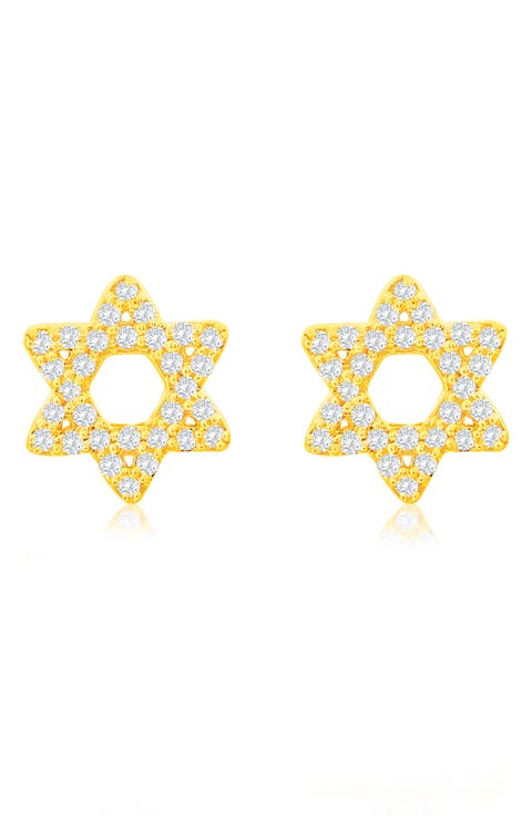 Pavé Diamond Star of David Stud Earrings