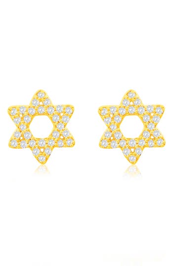 Suzy Levian Diamonds Pavé Diamond Star Of David Stud Earrings In Yellow Gold