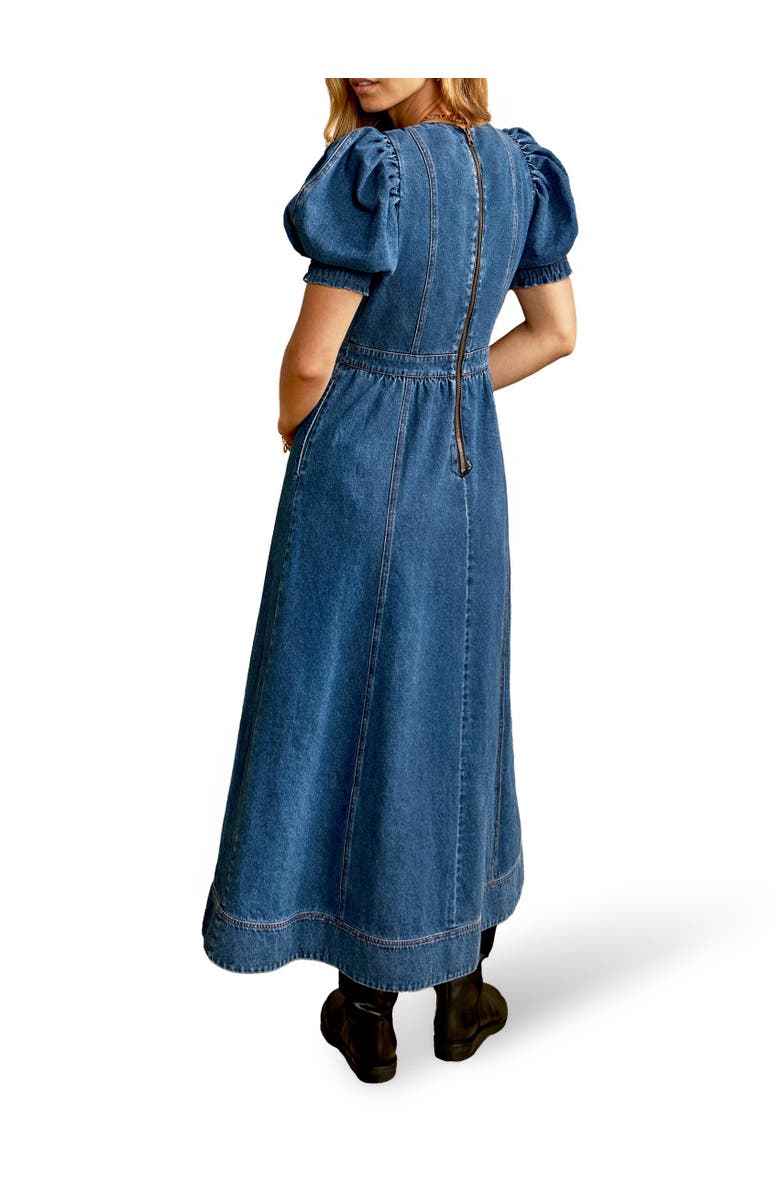 Ro&Zo Denim Short Puff Sleeve Midi Dress, Alternate, color, Blue
