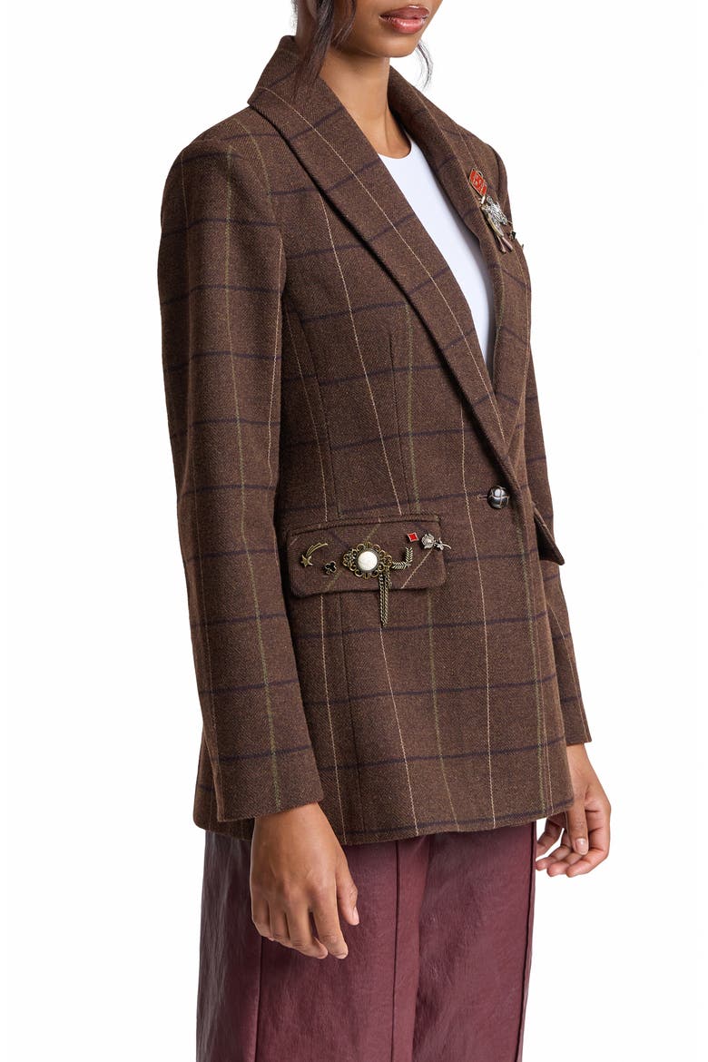 Plaid Longline Blazer, Alternate, color, RICH BROWN PLAID