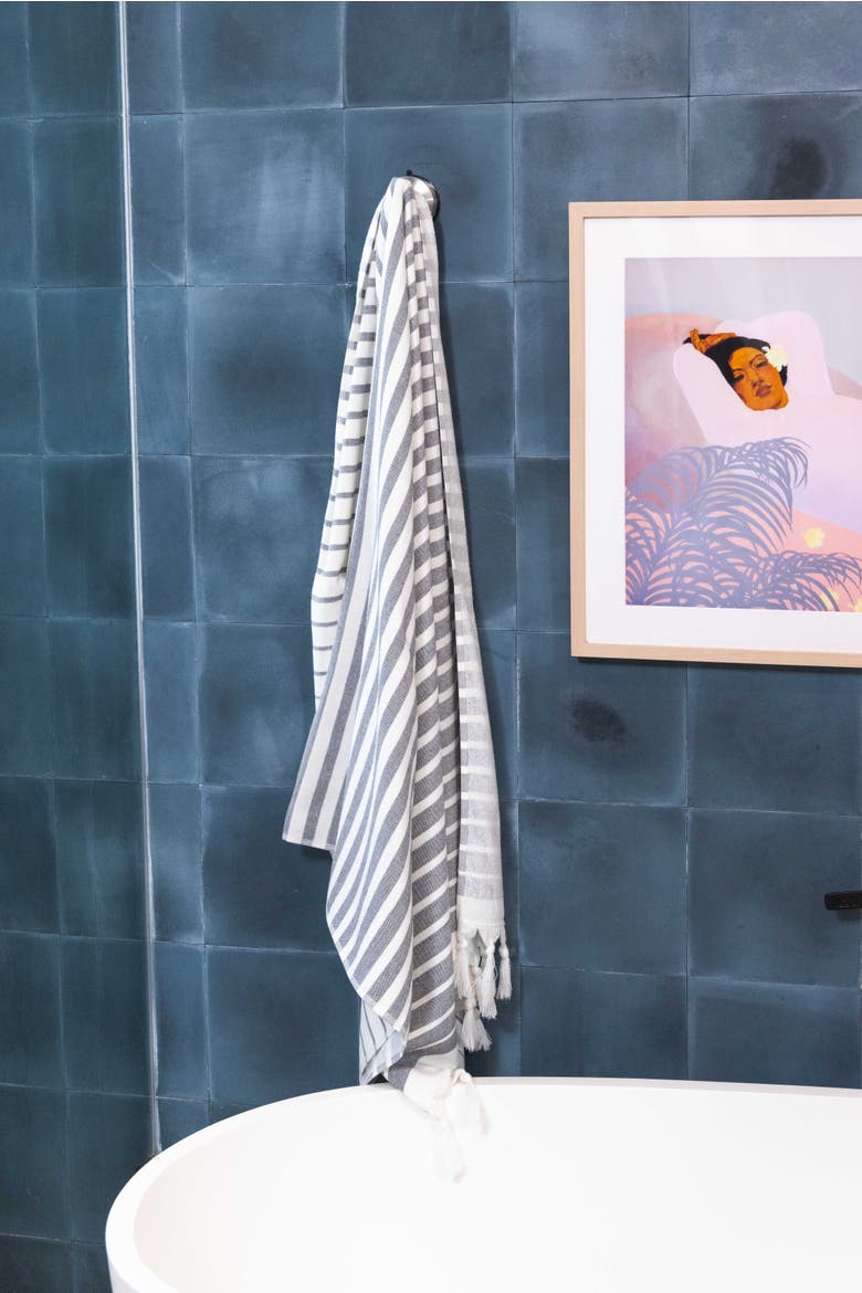 Gradient Striped Organic Turkish Towel with Soft Terry Cloth Back, Alternate, color, Dark Grey