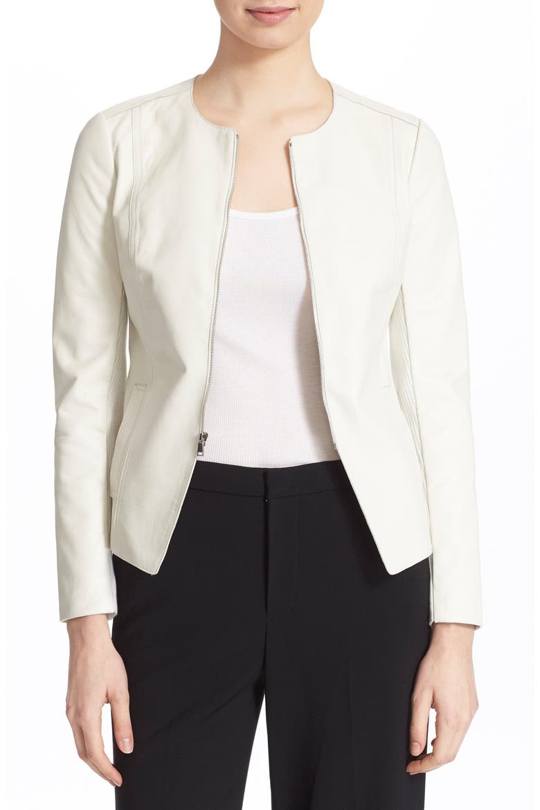 Tailored Leather Jacket, Main, color, WINTER WHITE