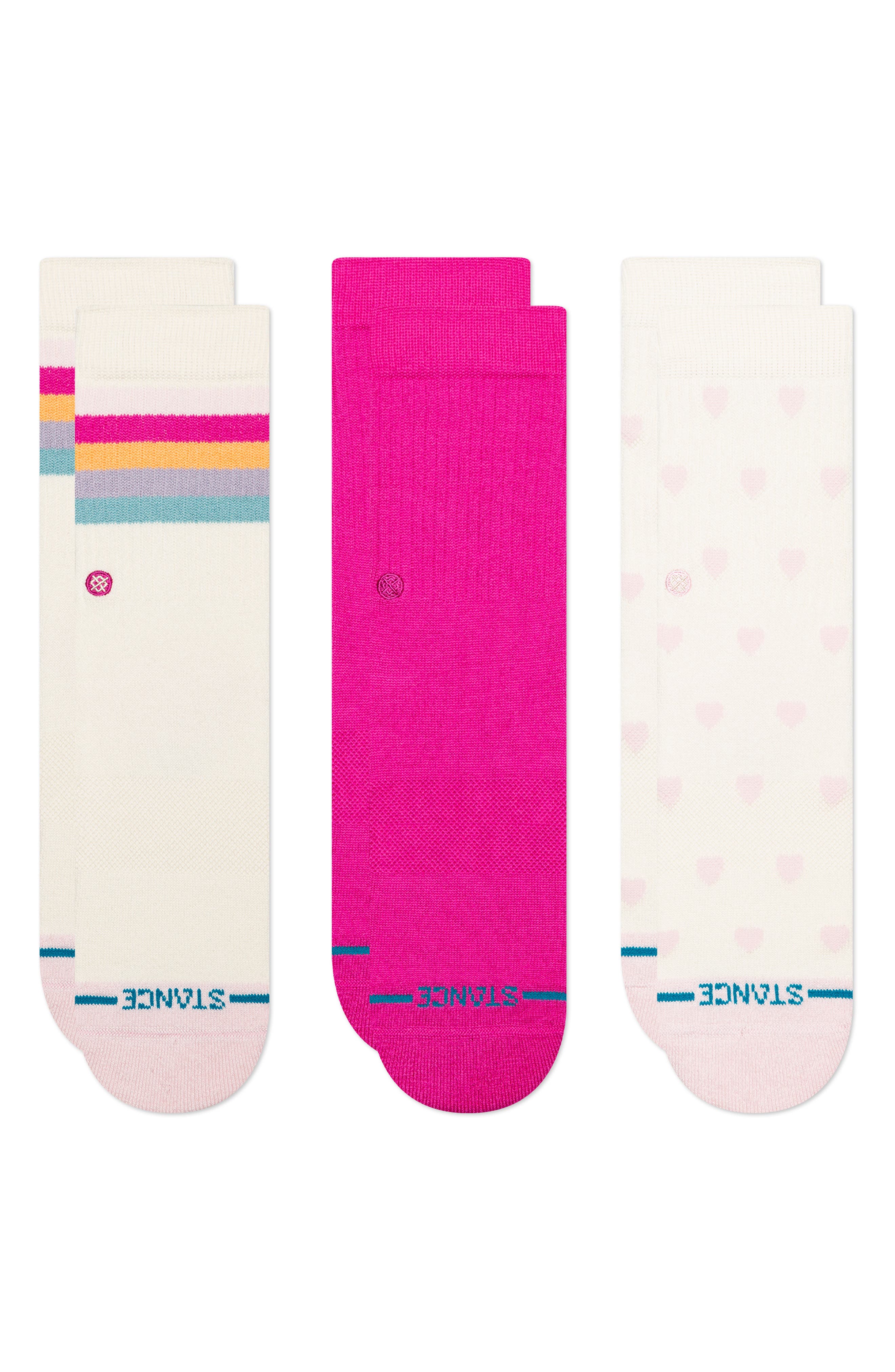Stance Kids' Hearts Assorted 3-pack Crew Socks In White