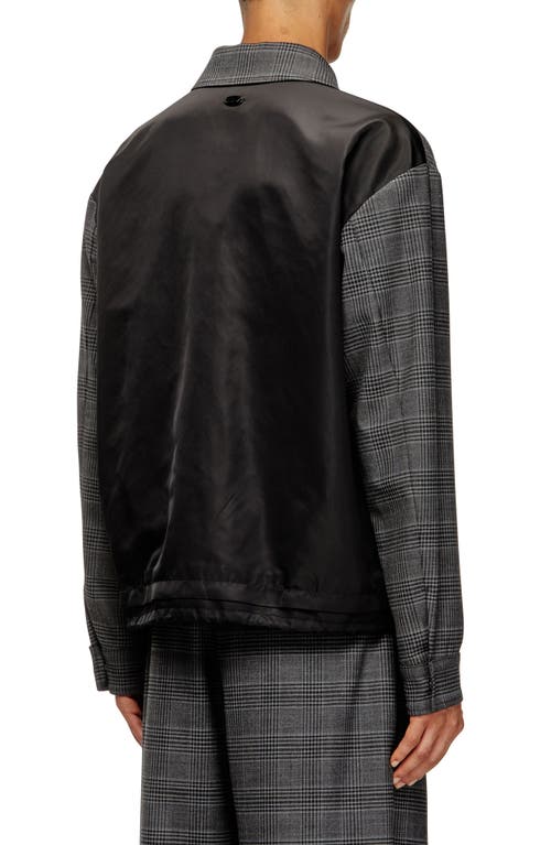 Diesel Coach Jacket In Prince Of Wales Wool Blend And Satin In Black
