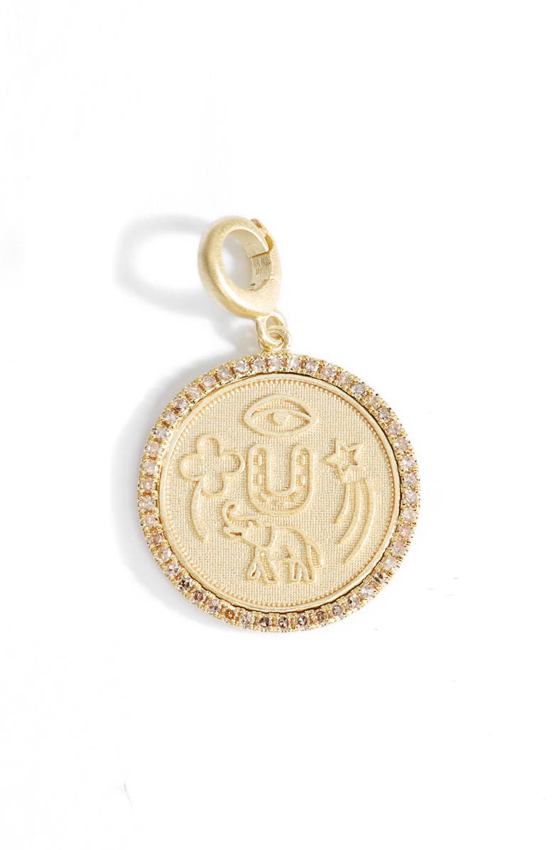 Meira T Coin Charm Pendant, Main, color, Yellow Gold