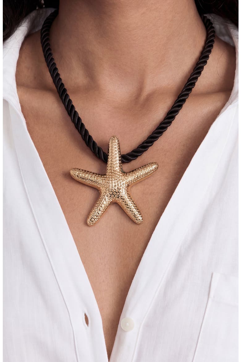 Starfish Pendant Necklace, Alternate, color, BLACK
