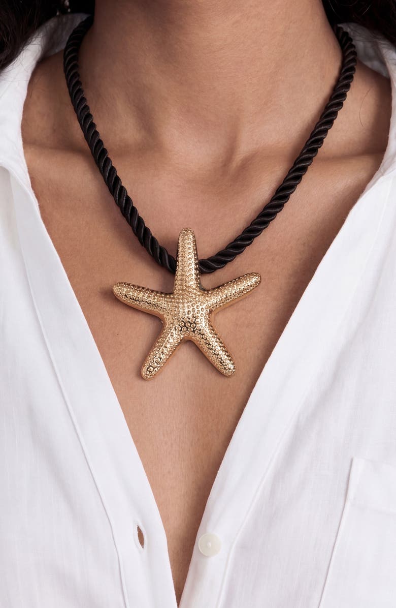 Ettika Starfish Pendant Necklace, Alternate, color, Black