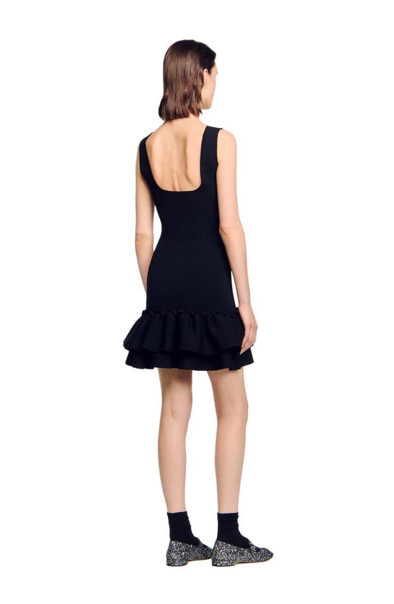SANDRO Mini knit dress with ruffles, Alternate, color, Black