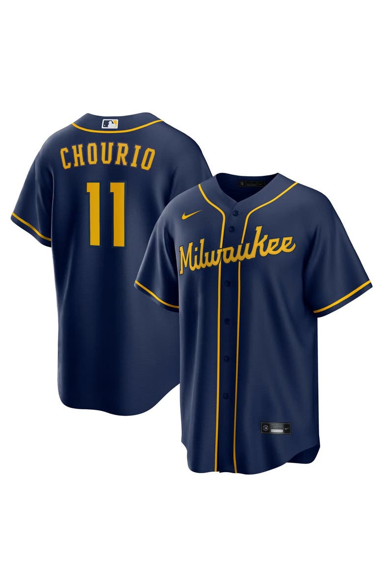 Nike Men's Nike Jackson Chourio Navy Milwaukee Brewers Alternate 2 Replica Jersey, Main, color, Navy