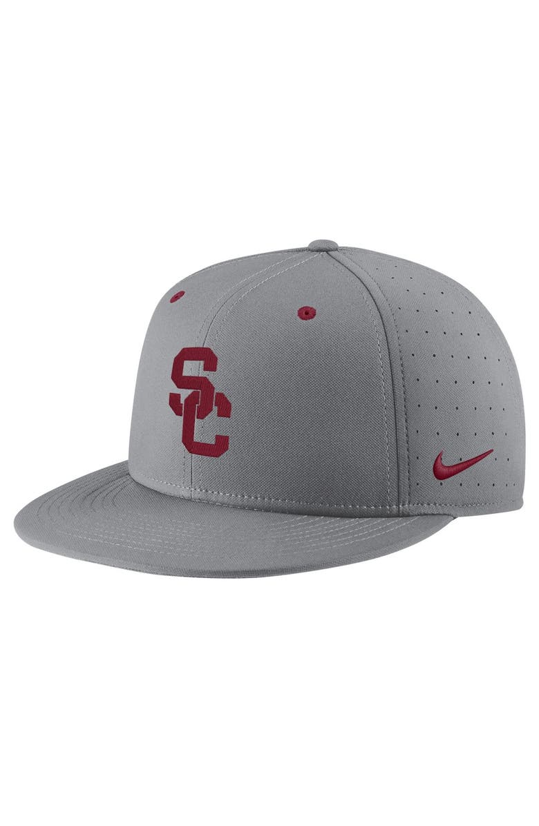Nike Men's Nike Gray USC Trojans USA Side Patch True AeroBill Performance Fitted Hat, Alternate, color, 