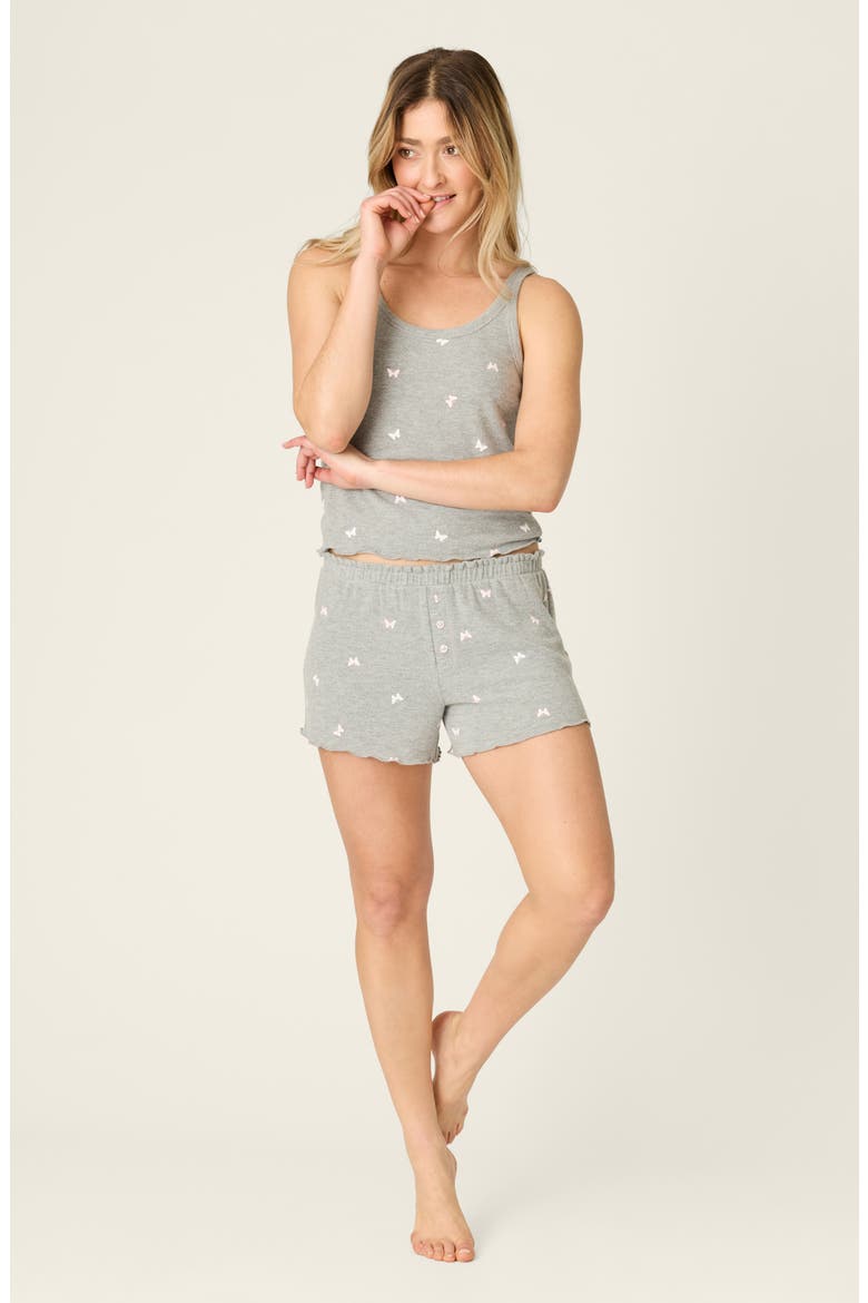 Peachy Mix Match Butterfly Pajama Shorts, Alternate, color, HEATHER GREY