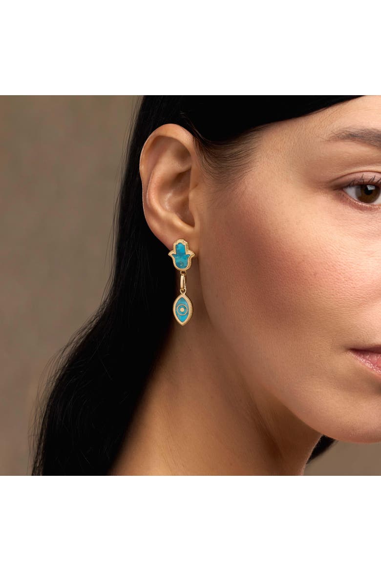 Peaceful Mindset Turquoise Evil Eye Hamsa Gold Earrings, Alternate, color, Turquoise/Gold