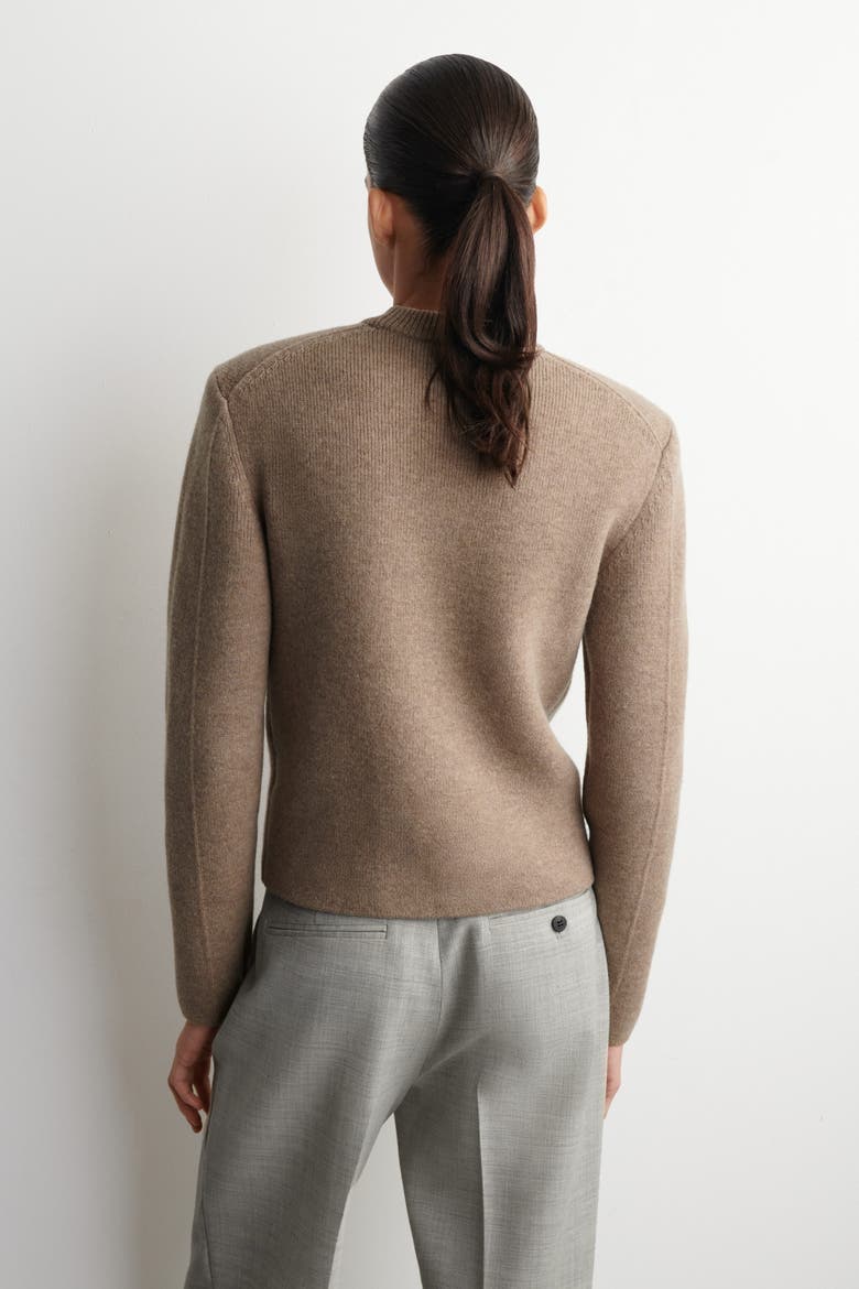 Sculpted-shoulder Merino Wool Sweater, Alternate, color, BEIGE