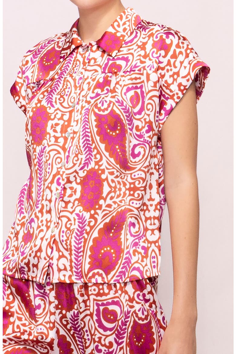 Satin Button-Up Shirt, Alternate, color, IVORY RED PAISLEY