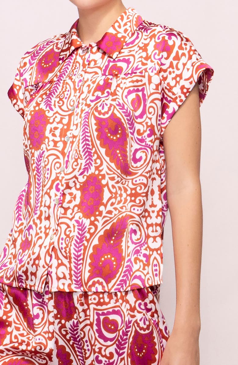 MELLODAY Satin Button-Up Shirt, Alternate, color, Ivory Red Paisley