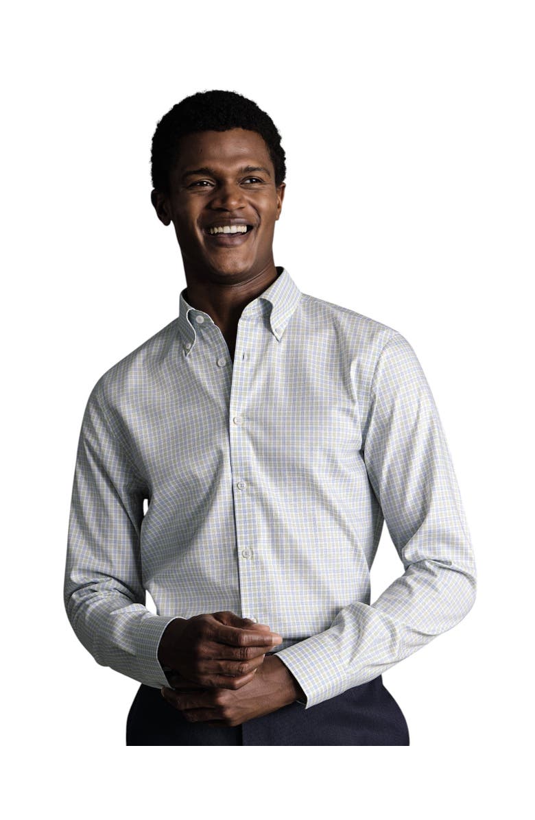 Charles Tyrwhitt Check Non-Iron Button-Down Oxford Slim Fit Shirt Single Cuff, Main, color, Light Green