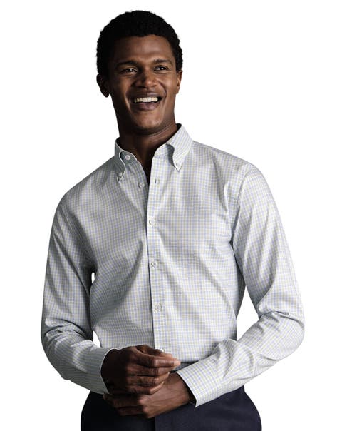 Check Non-Iron Button-Down Oxford Slim Fit Shirt Single Cuff