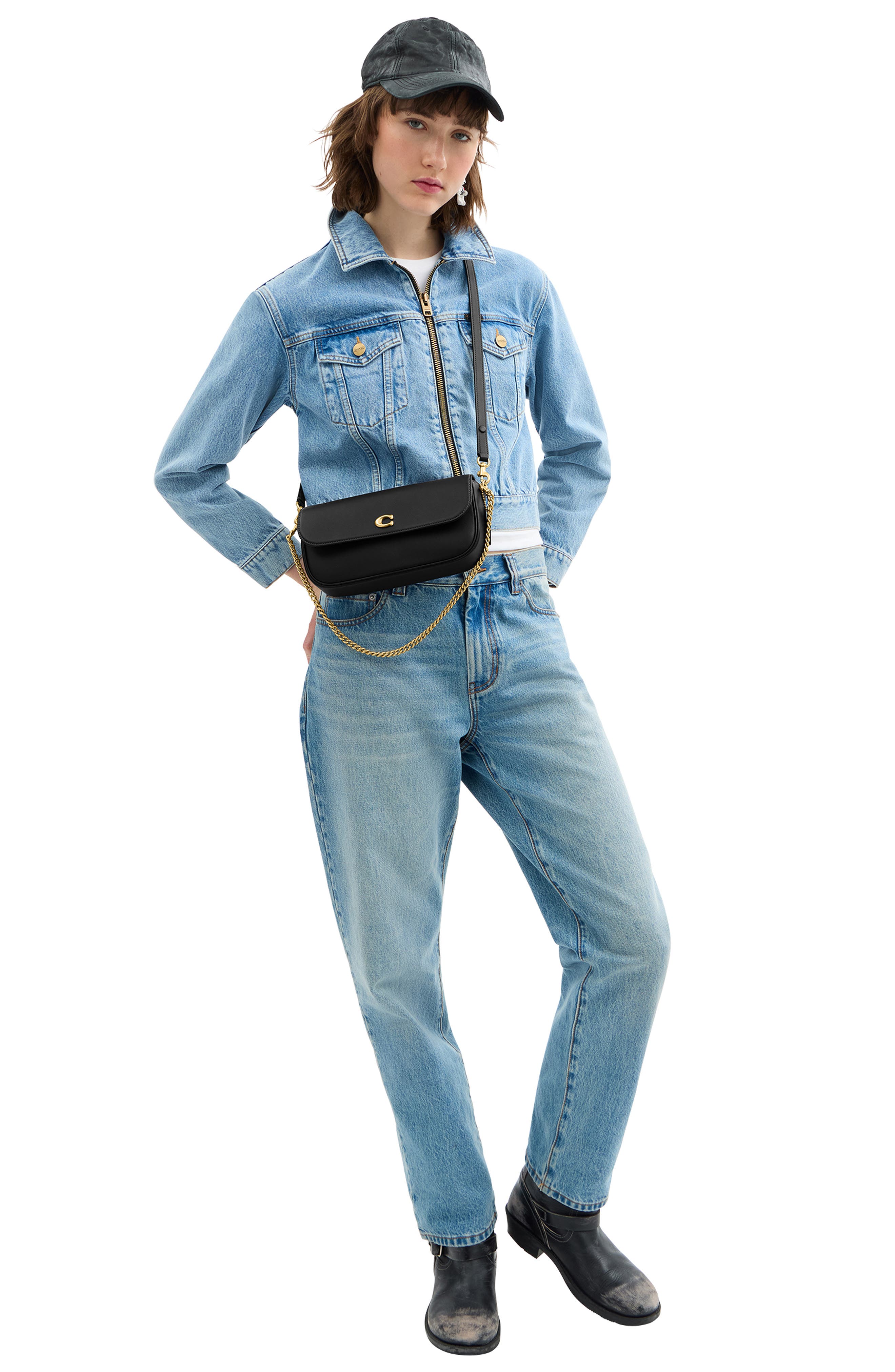 COACH Brook Refined Calf Leather Flap Chain Bag, Alternate, color, B4/ Black