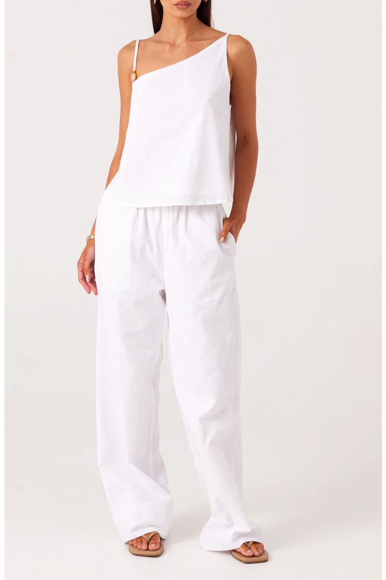 Ismene Asymmetrical One Shoulder Linen & Cotton Blend Top, Alternate, color, WHITE