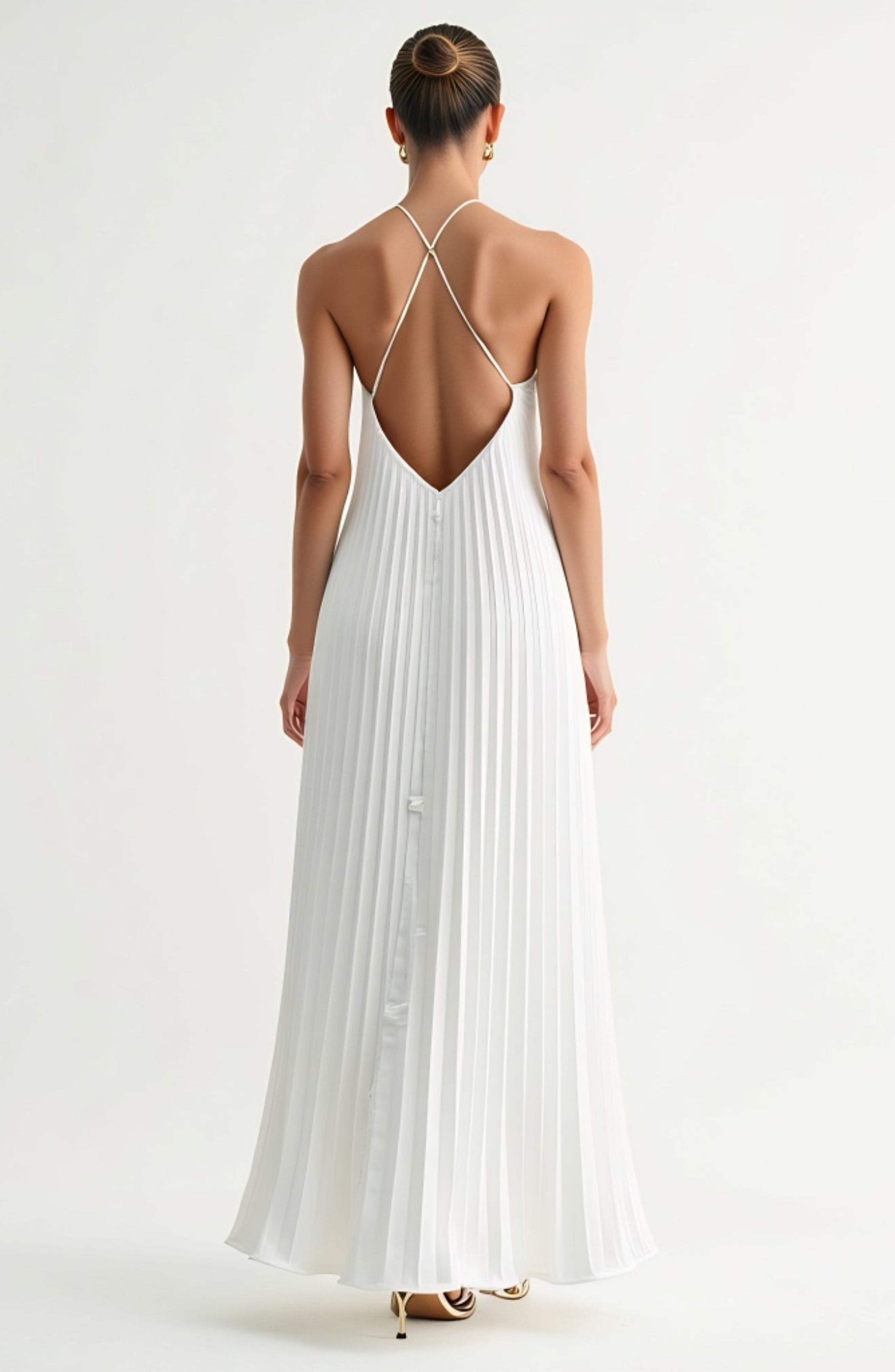 Backless Pleated Crisscross-Strap Maxi Dress - image 2