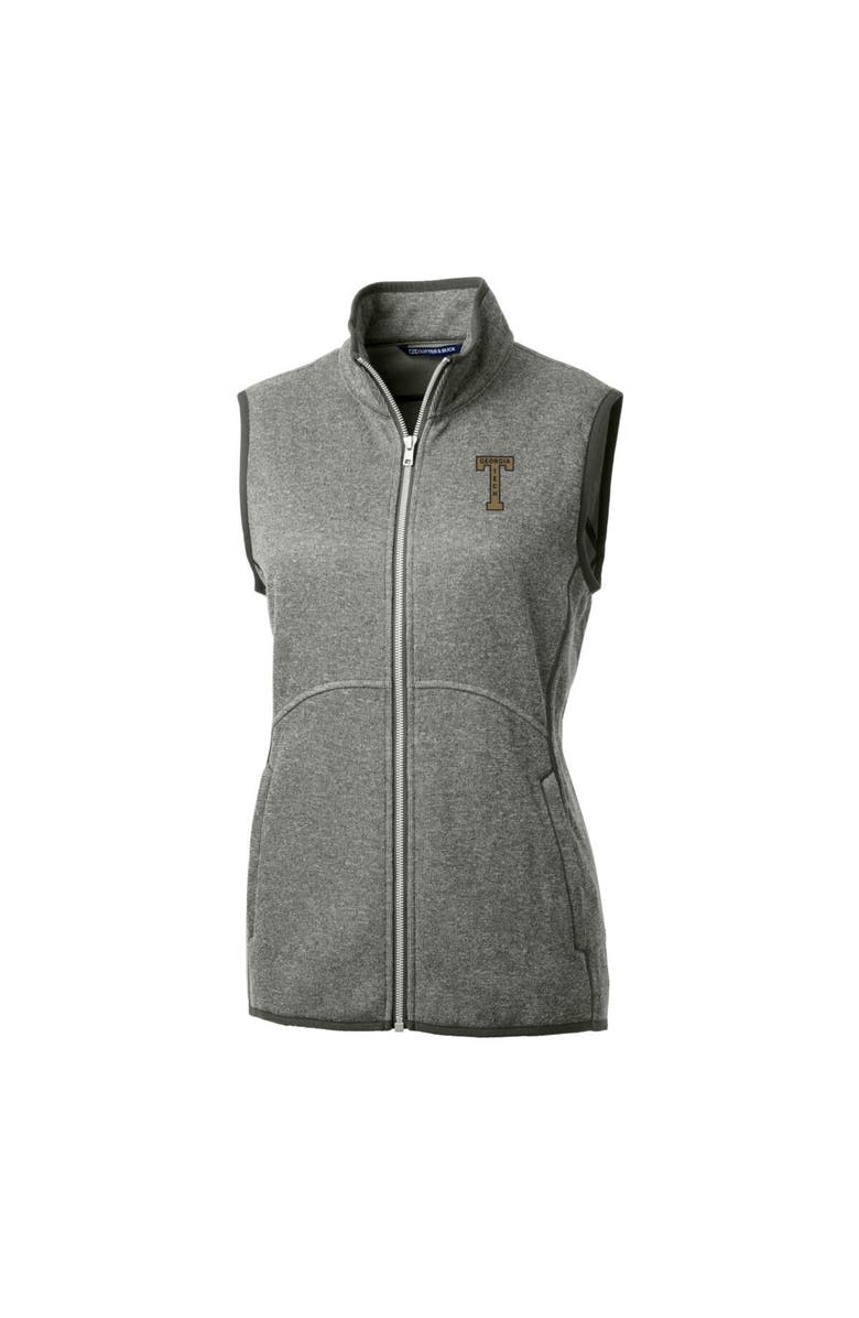 Cutter & Buck Women's Cutter & Buck Heather Gray Georgia Tech Yellow Jackets Mainsail Basic Sweater-Knit Full-Zip Vest, Alternate, color, 