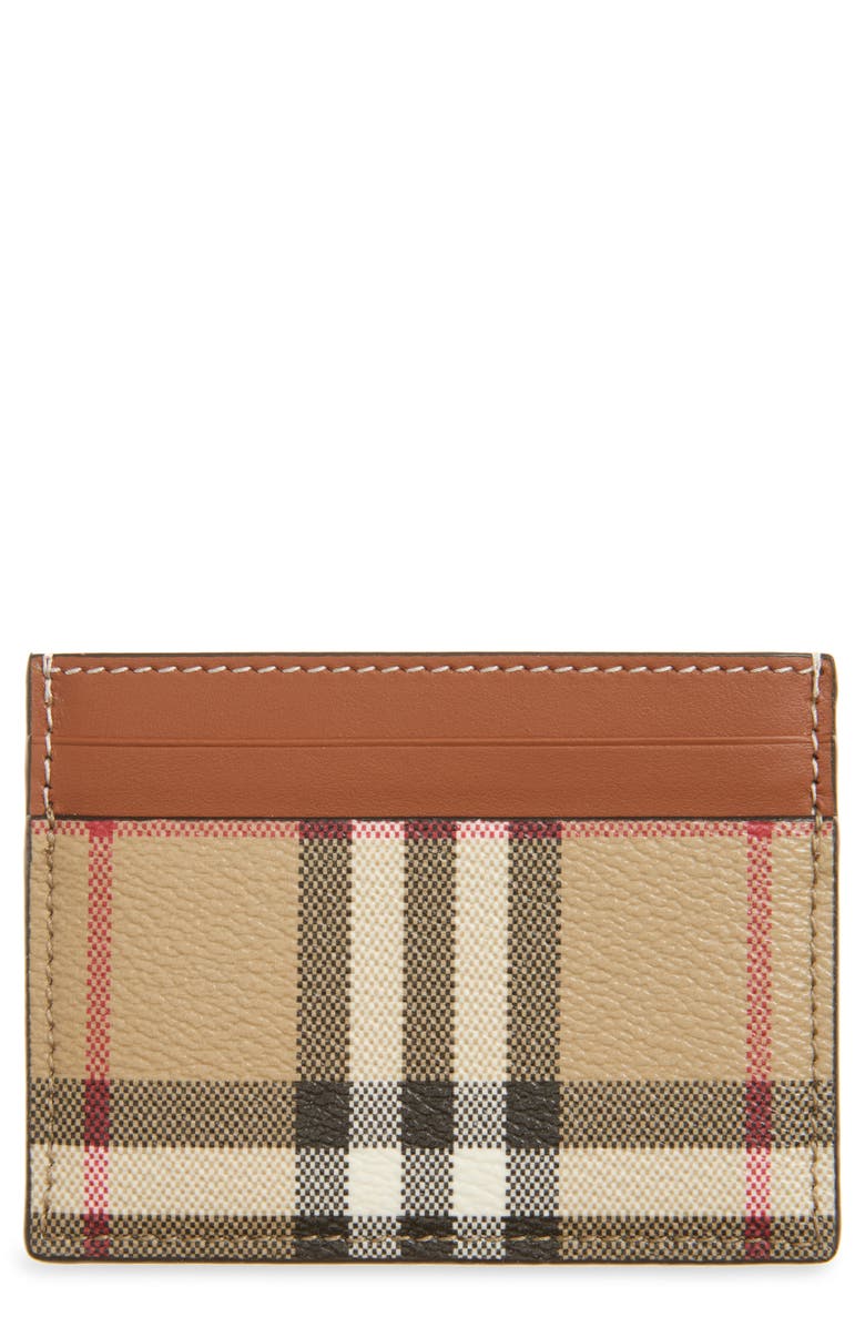 Burberry Sandon Check Leather Card Case, Main, color, 