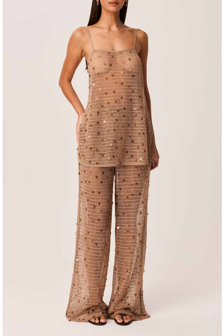Kelyse Sequin Wide Leg Open Knit Pants, Alternate, color, MOCHA
