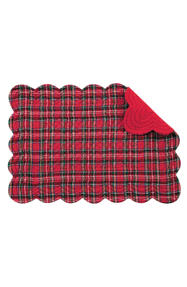 C&F Home Red Plaid Cotton Quilted Rectangular Reversible Placemats Set of 6, 13" x 19", Main, color, Red