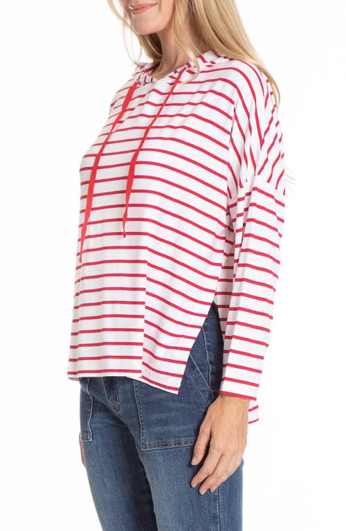 Apny Stripe Side Slit Hoodie In Red/white Stripe