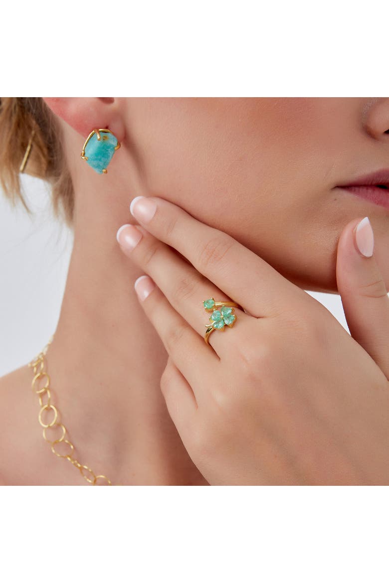 Green Four Leaves Clover Luck Ring Sterling Silver, Alternate, color, Gold