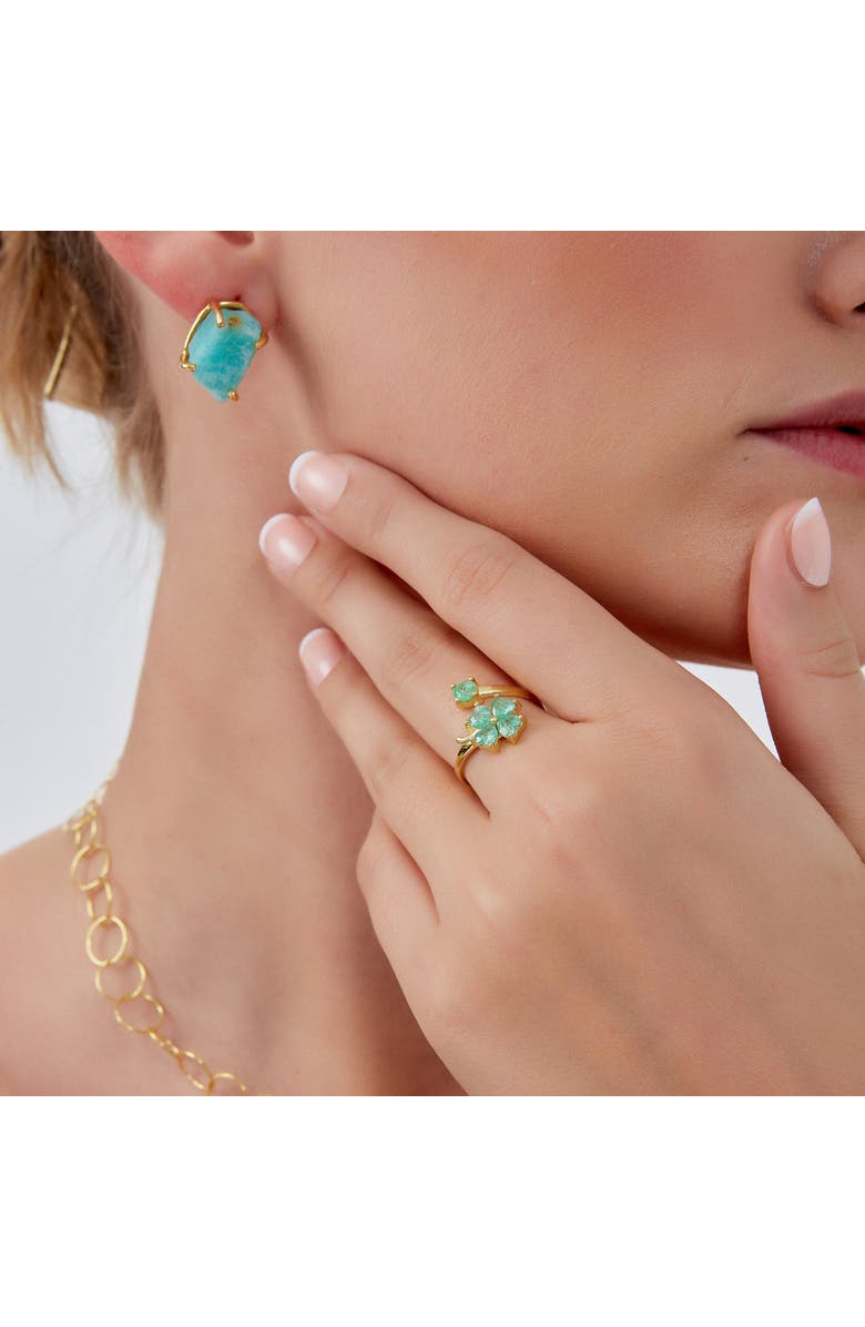 Spero London Green Four Leaves Clover Luck Ring Sterling Silver, Alternate, color, Gold