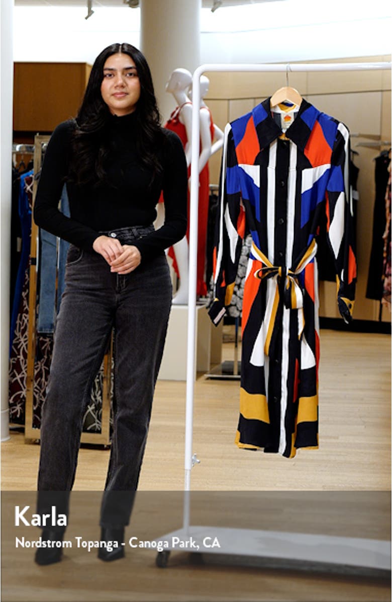 Amanda Abstract Print Long Sleeve Satin Shirtdress, sales video thumbnail