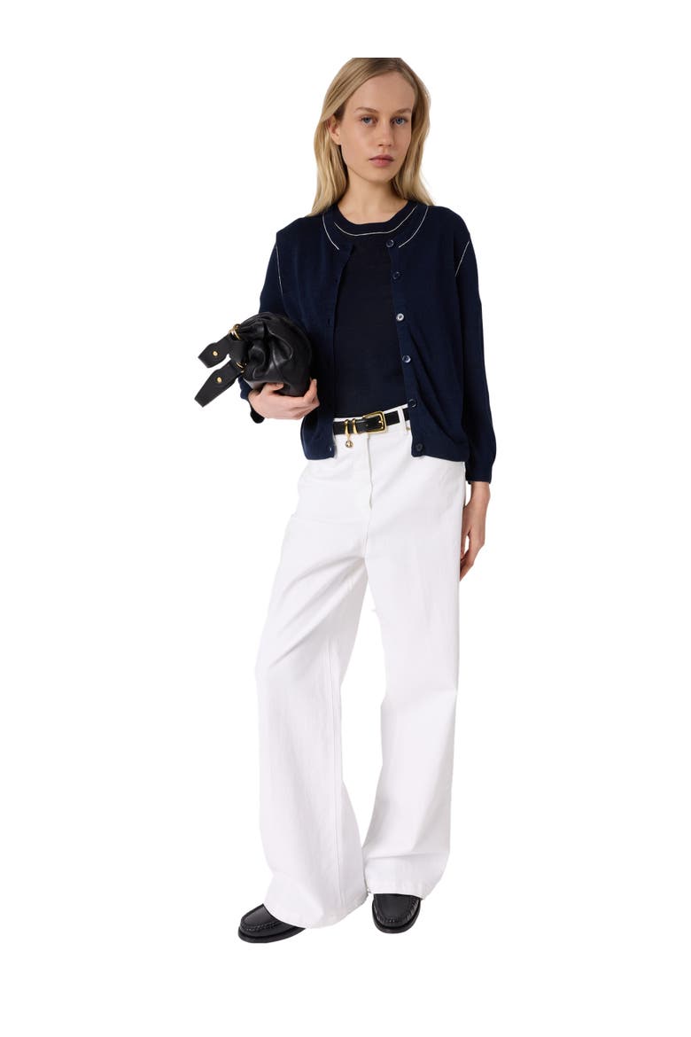 Lorys Contrast Trim Cardigan, Alternate, color, Navy Blue