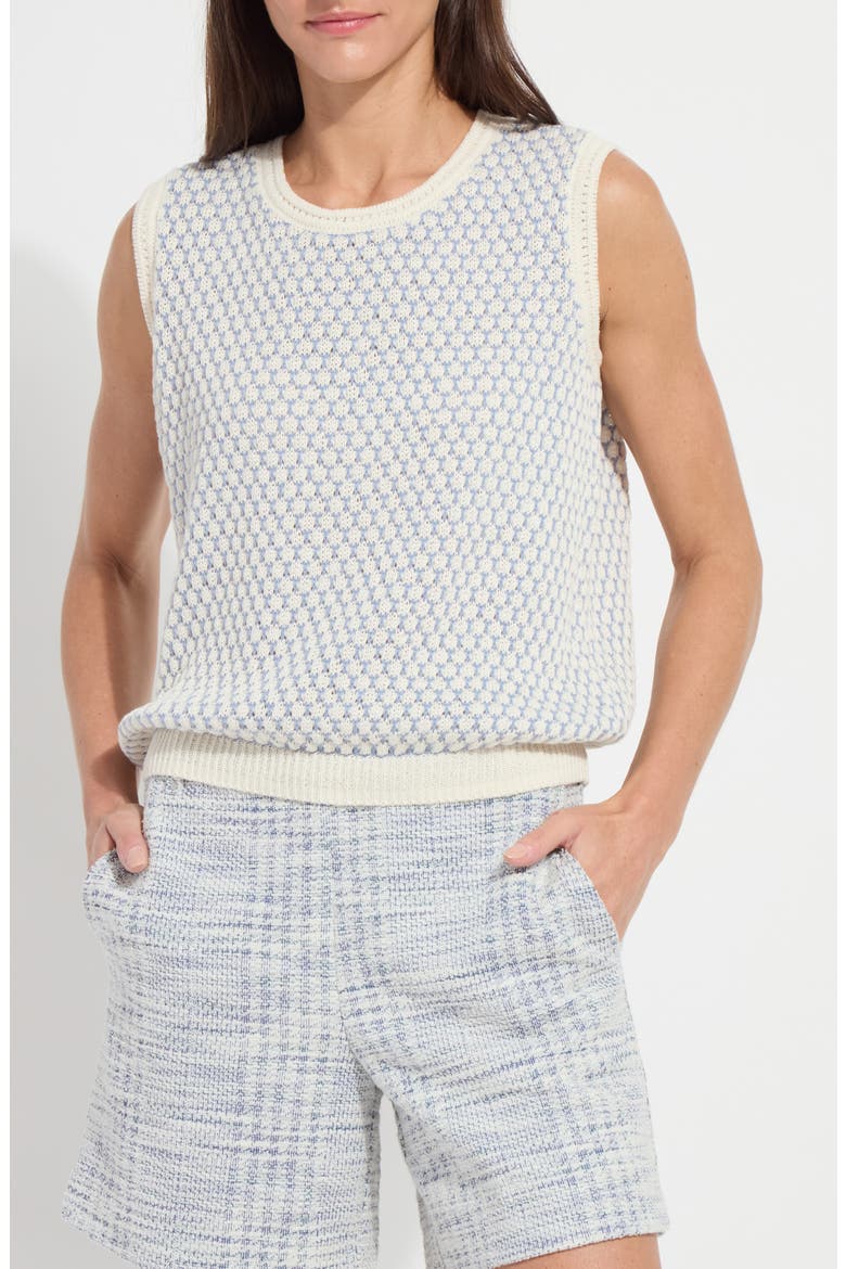 Claire Textured Linen & Cotton Sweater Vest, Main, color, ECRU/ AZZURRO
