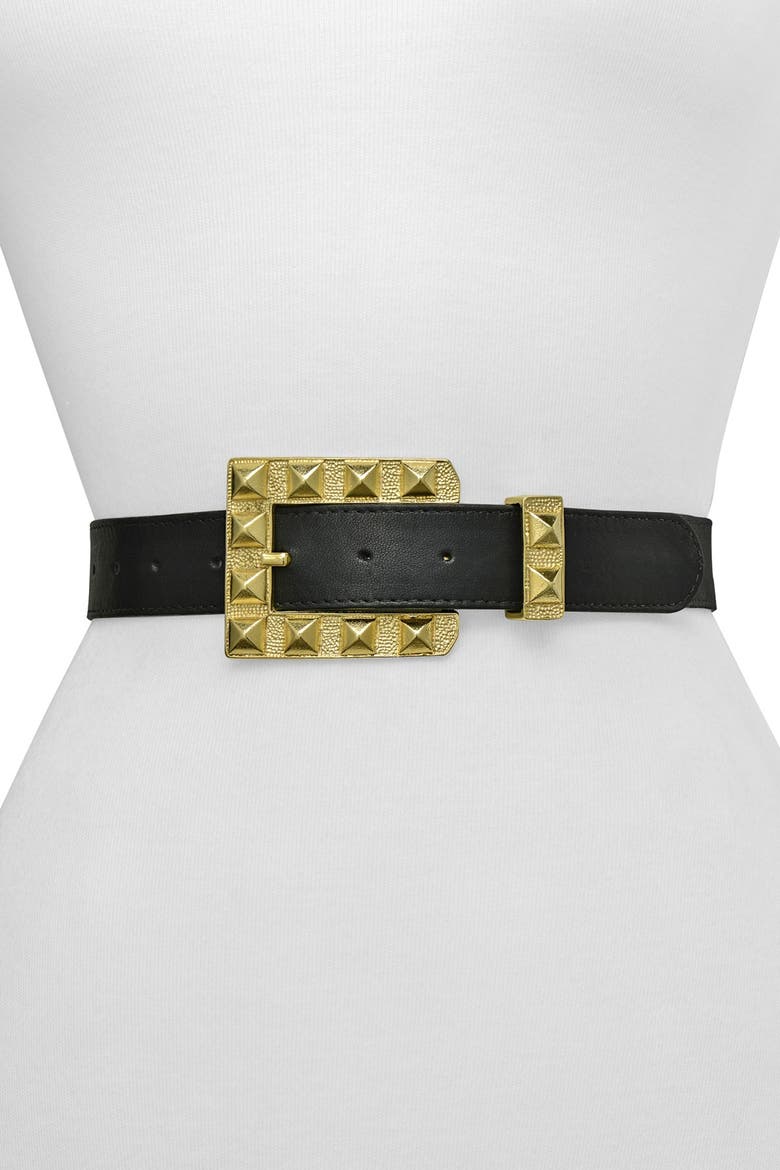 Rai Square Buckle Belt, Main, color, BLACK