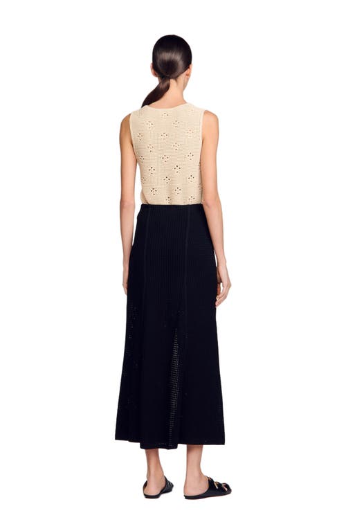 Sandro Womens Naturels Flower-embroidered V-neck Sleeveless Crochet Cardigan In Black