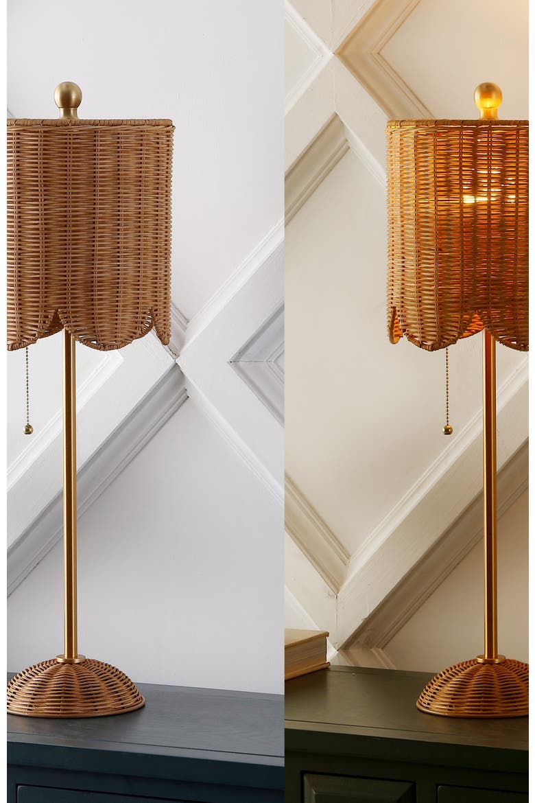 Celerie 27.5" Coastal Bohemian Rattan/Iron Scalloped Buffet LED Table Lamp with Pull Chain, Alternate, color, Natural/Brass Gold